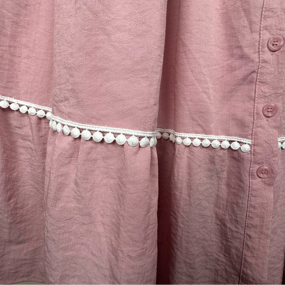 Pretty Garden Viscose Blend Button Down Shirt Dress Puffy Sleeve Tiered - Picture 4 of 9